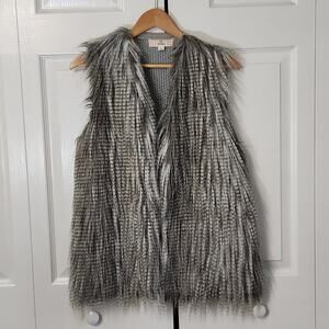 Pink Republic Womens Faux Fur Vest Size LG Sweater Back Feather Look Academia
